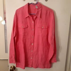 Chico's Lino Linen SHIRT Women's 2 Xl 1x 12 14  Hot Pink Button-down Top Blouse